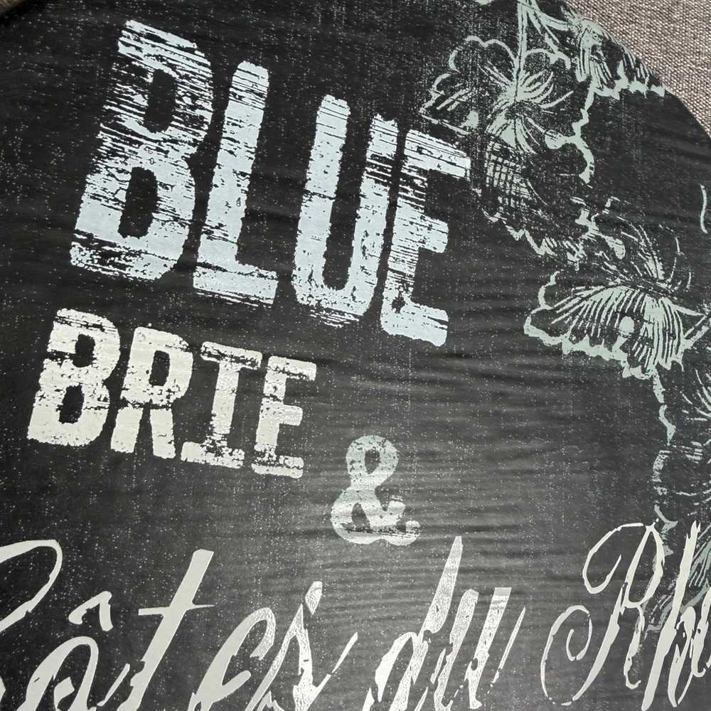 Williams-Sonoma Black Slate Stoneware Round Cheese Platter Blue Brie Wine 13”